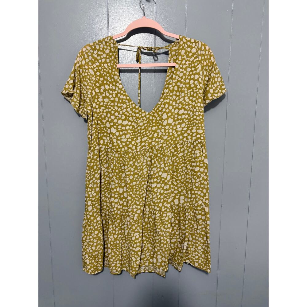 Show Me Your Mumu Chartreuse Yellow Dotted Back Tie Babydoll Boho Mini Dress S